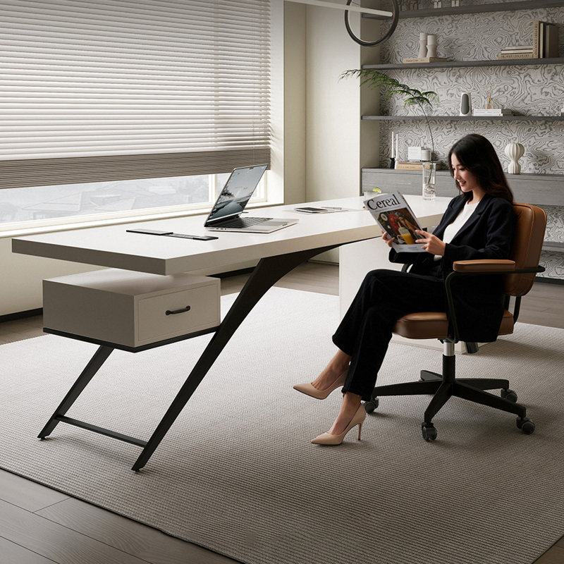 White Rectangular Solid Wood with 4 drawers writing desk, Office desk