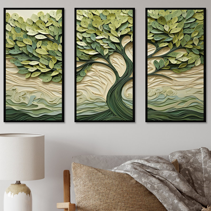 «Tree American Basswood Collage 3», art mural arbre, H 28 po x l 36 po x P 1 po, Cadre flottant noir