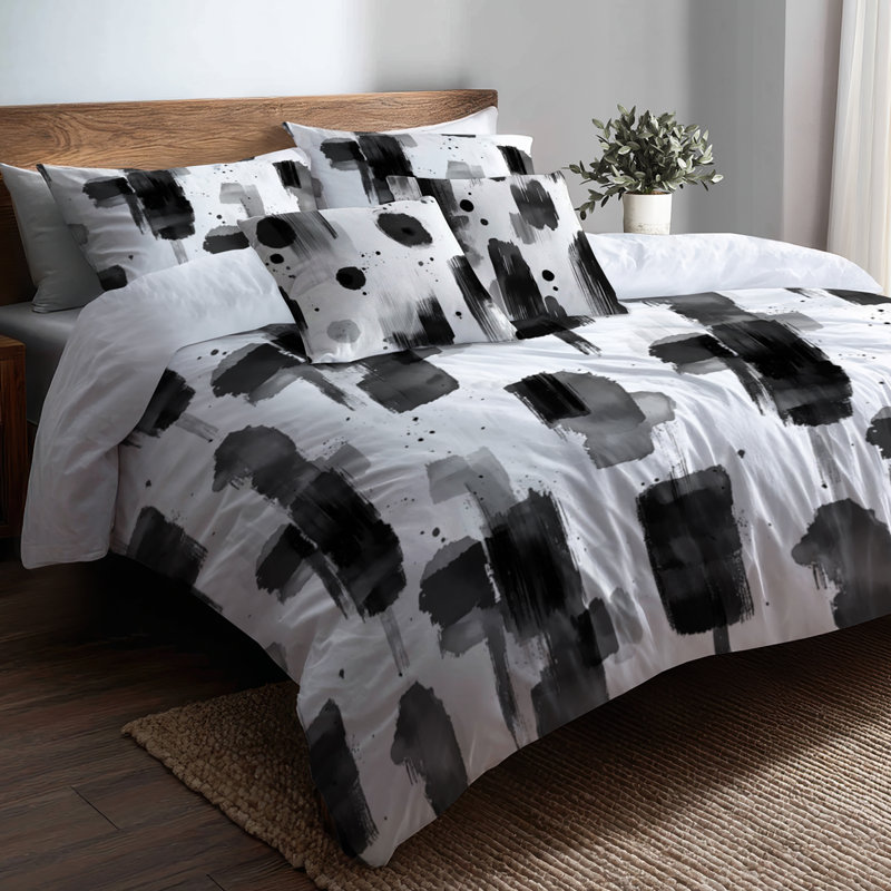 Ensemble de housse de couette et coussin décoratif Abstract Black, Housse de couette grand + 4 pièces supplémentair