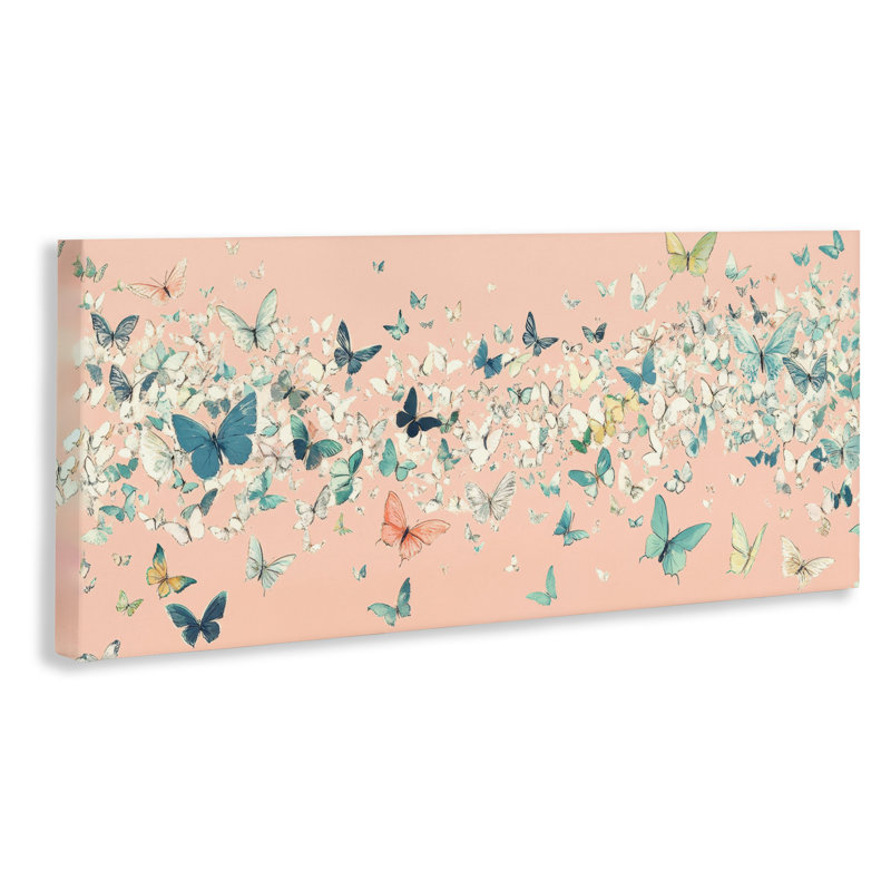 Toile Blush Butterfly Soiree, design par Petal Prints Design, H 17 po x l 40 po