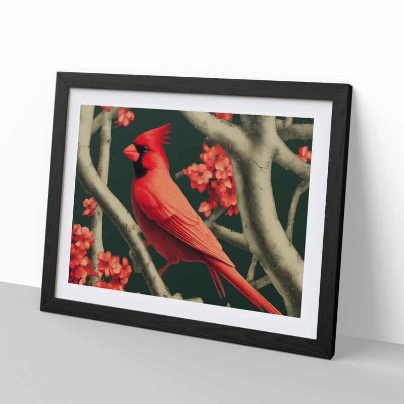 Cardinal Bird Vol.14 - Single Picture Frame Print, 46cm H x 64cm W x 2cm D, Black Framed