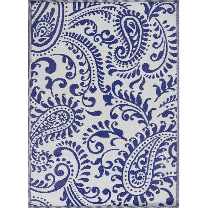Tapis intérieur / extérieur bleu Franoise, Rectangle 5 pi x 7 pi