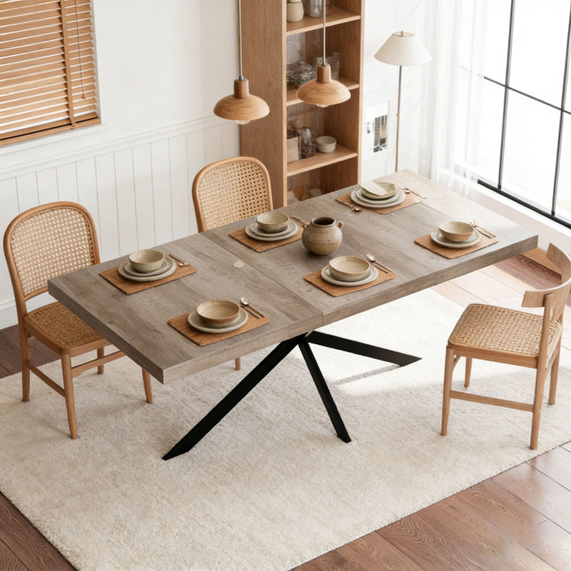 55.11"-70.86"Retro Rectangular Stretch Dining Table, Gray