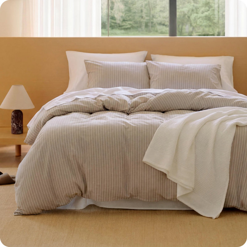  Bedsure Gingham Duvet Cover Set, 100% Washed Cotton Duvet Cover Queen, PureWoven with Reversible Yarn‑Dyed Design & Double‑Stitch Craft（Set of 3）
