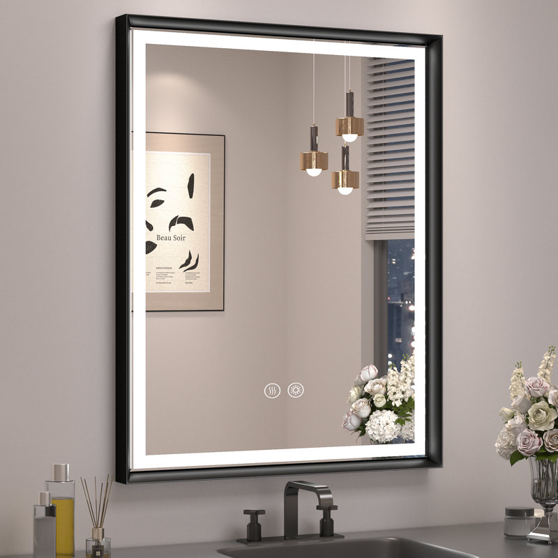 LED Bathroom Vanity Mirror with Anti-Fog and Dimmable Light, Aluminum Frame Wall Mirror, 28" x 36", Matte Black