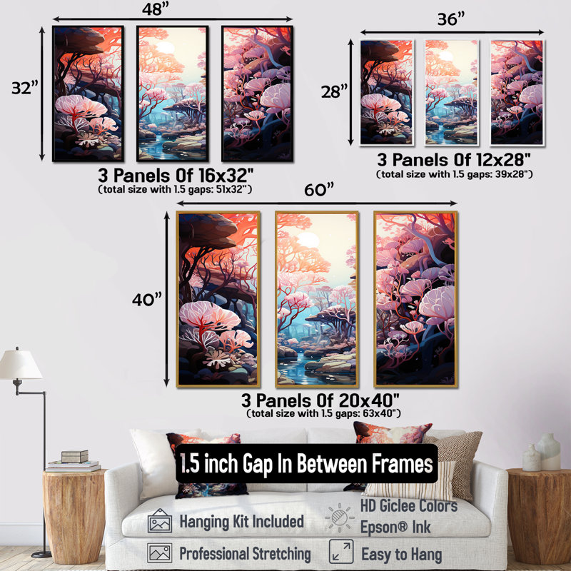 «Beautiful Scenery Under The Sea - Coastal Coral Under Water», ensemble d'art sur toile, Cadre flottant doré
