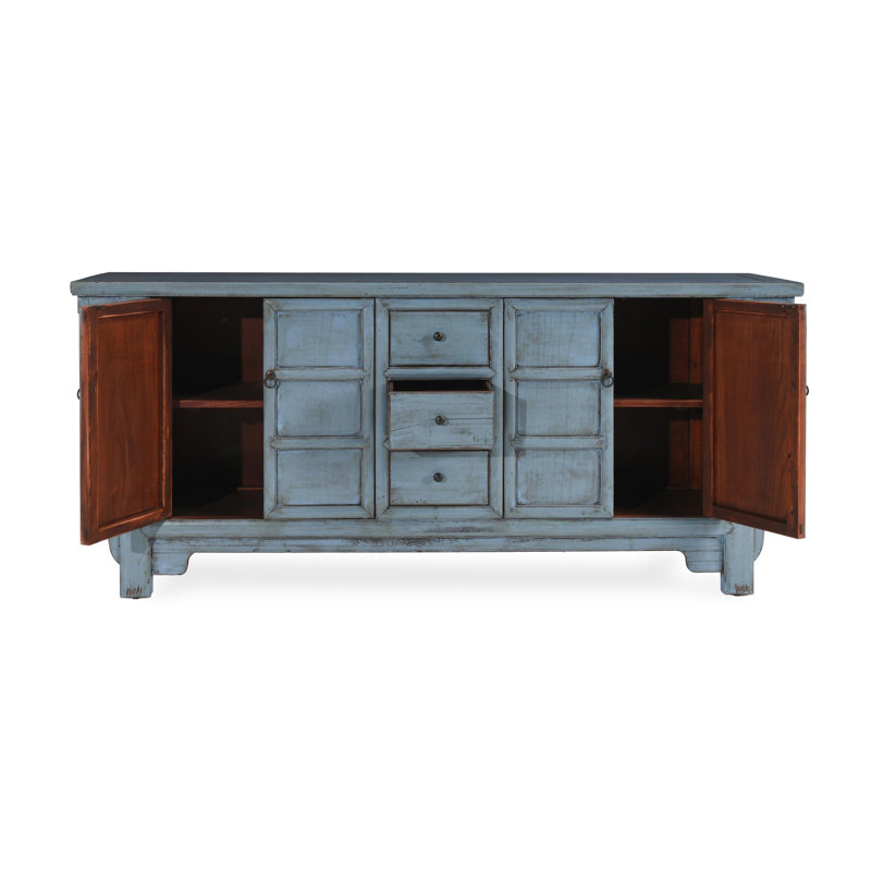 Crafton 4-door Reclaimed Pine Wood Blue Sideboard Buffet 