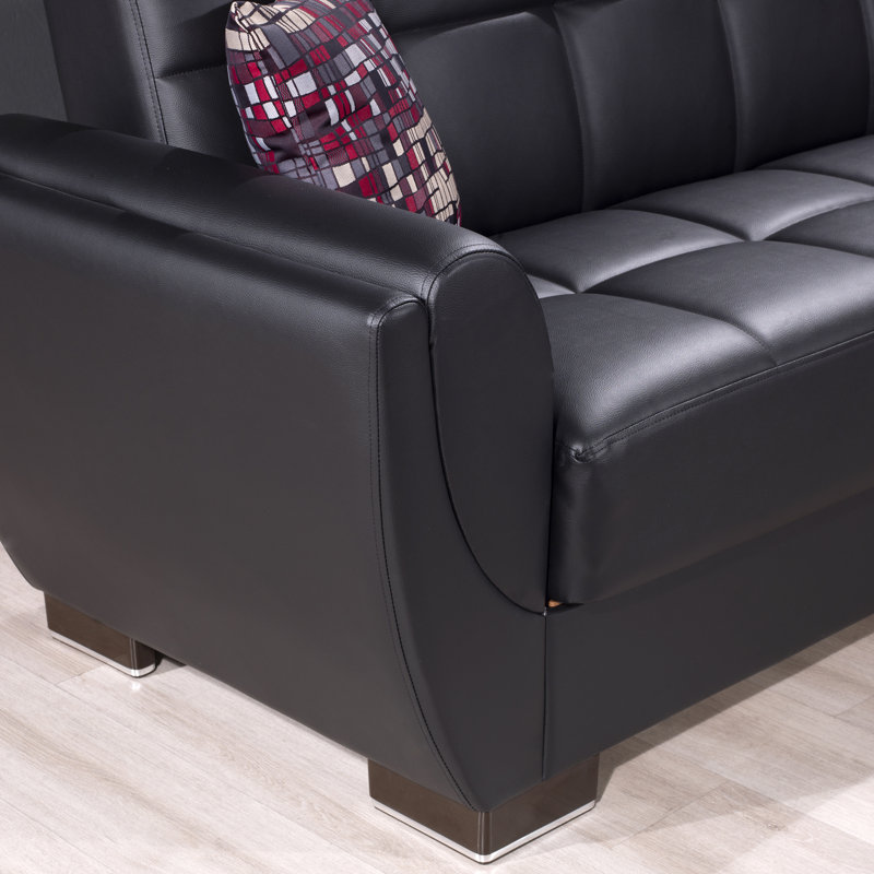 93.5'' Faux Leather Sleeper Sofa, Black Leather