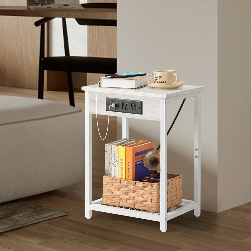 Ensemble de 2 tables d'appoint blanches avec prises de courant et 3 ports USB