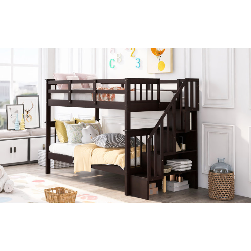 Lit superposé Twintwin avec amplement de rangement et garde-corps, coloré pour un rangement sécuritaire dans la chambre à coucher, un dortoir confortable