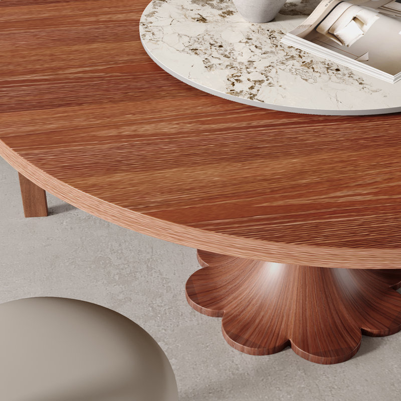 Table de salle à manger ronde en bois massif avec table tournante circulaire 360 °, H 29,52 po x L 53,15 po x l 53,15 po