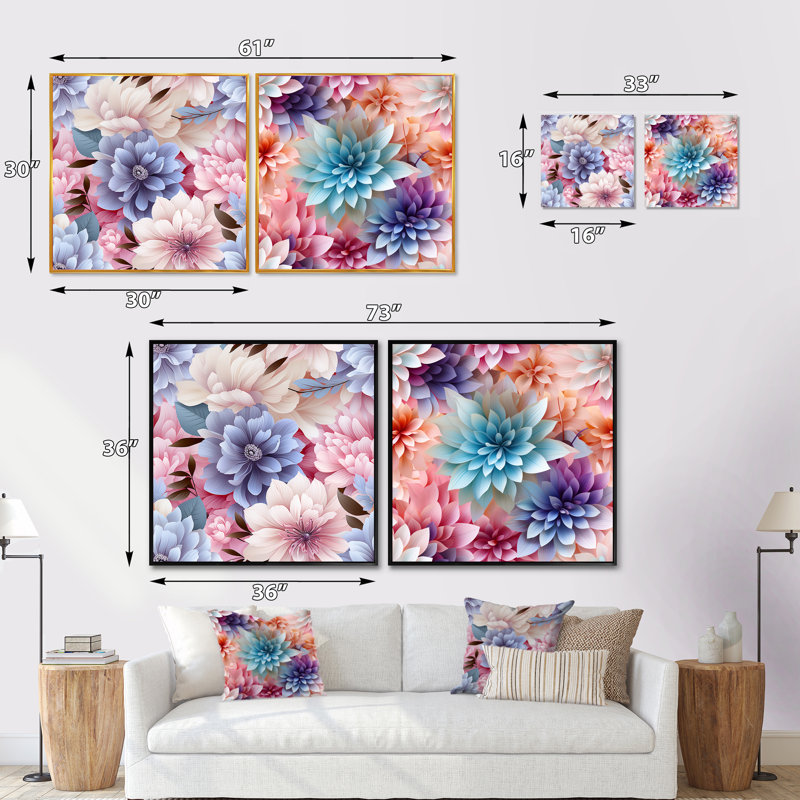 Meranda - Ensemble de 2 collages carrés floraux, H 16 po x l 33 po, Cadre flottant brun