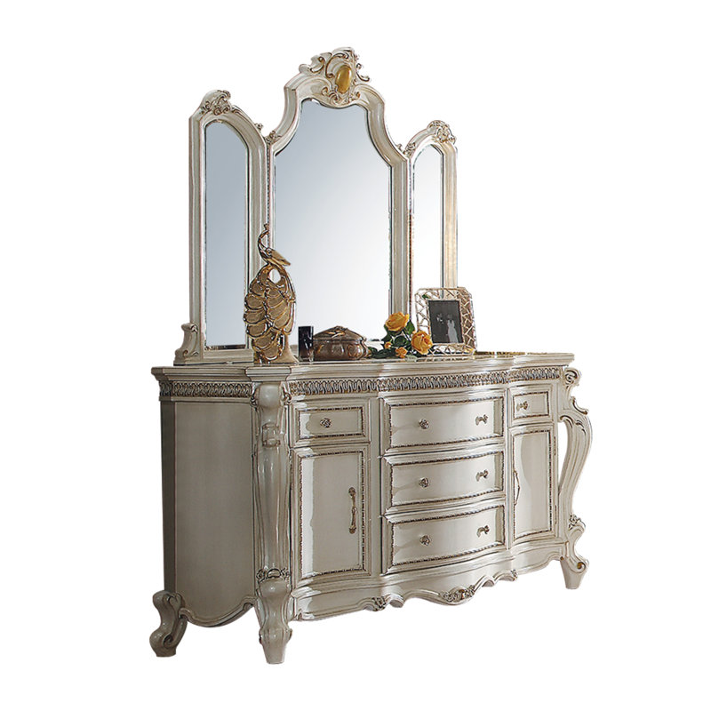 Fillare Solid Wood 64 " W 5 - Drawer Dresser, Antique Pearl