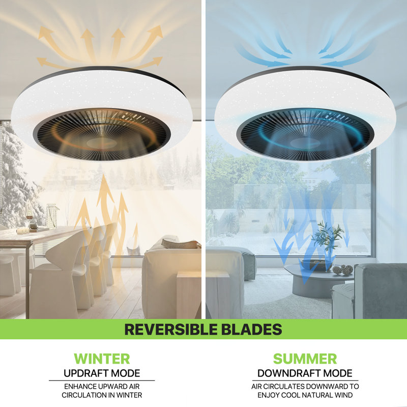Ceiling Fan DC Remote Control With LED Light Bluetooth Speaker, Black/White