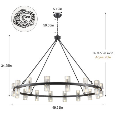 32 - Light 49.21" Large Dimmable Round Crystal Cup Style Wagon Wheel Chandelier For Dining Room Living Room