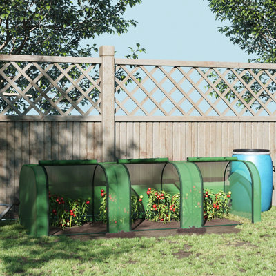 Mini serre de 10 pi x 3 pi 2,5 po avec portes enroulables, cadre en plastique protégé et en acier thermolaqué pour le jardinage toutes saisons dans les jardins extérieurs