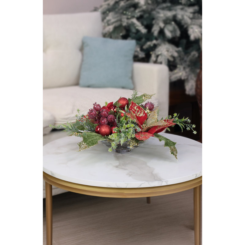Small Poinsettia Centerpiece, Red - 16 x 7 Inches