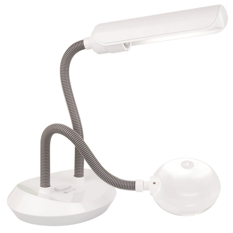 OttLite Duoflex Magnifier Lamp, 2X Optical Grade Magnification, 5X Spot Magnifier, Flexible Neck