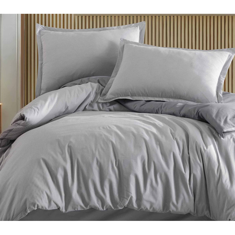  Ensemble de housse de couette standard en coton à double face 3 pièces, Gris