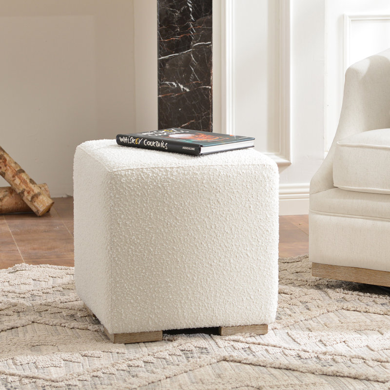 18.5" Wide Modern Square Boucle Upholstered Ottoman, White