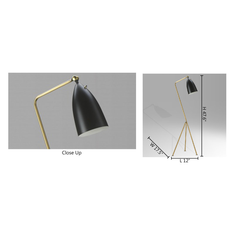Lampe sur pied arquée 1 lumière Dupree Modern, Noir, Laiton