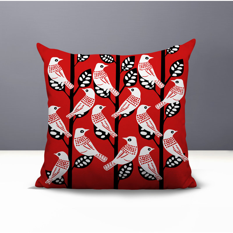Oreiller carré réversible intérieur / extérieur Keaton Bird, Rouge, Carré 15 po