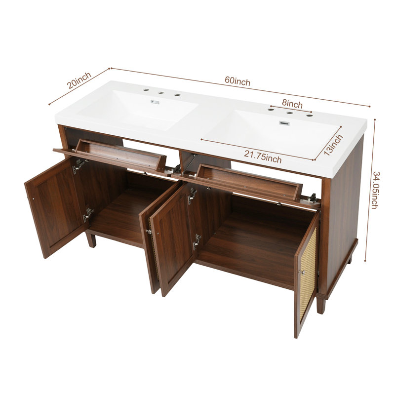 Meuble-lavabo 60 po avec double lavabo, Brown