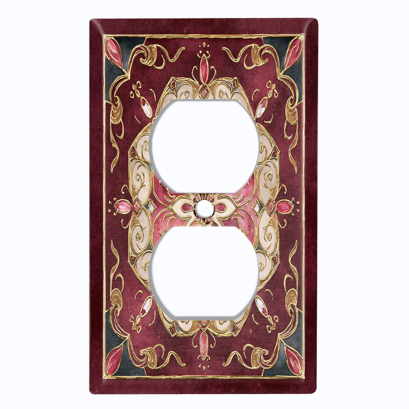 Couvercle de plaque d'interrupteur en métal; US standard de taille 1 bande recto-verso - image imprimée de l'art floral rétro
