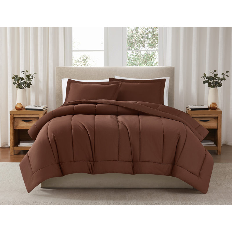 Ensemble d'édredon en percale de coton unie Brooklyn Loom, Simple + 1 taie décorative standard, Brun
