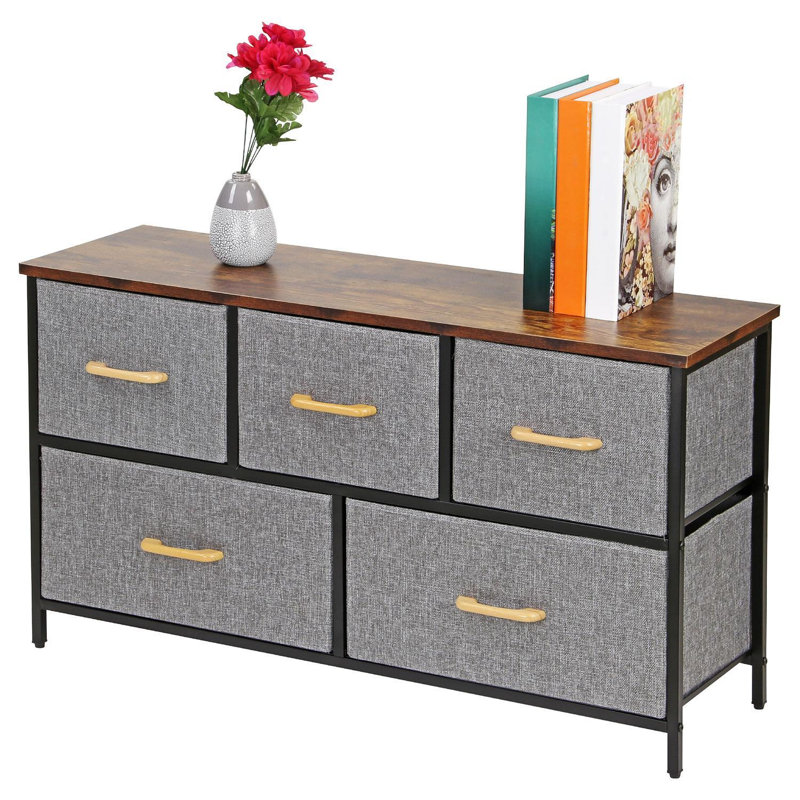 Metal 100cm W Chest of Drawers, Yellow/Brown/Grey