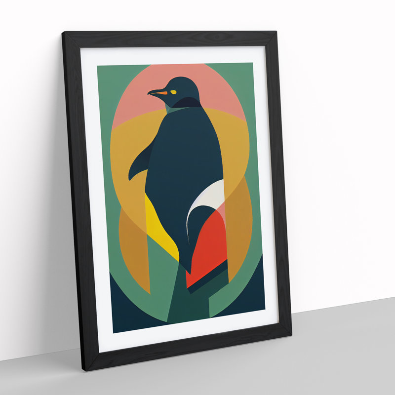 Modern Abstract Penguin No.3 - Framed Print, 64cm H x 46cm W x 2cm D, Black Framed
