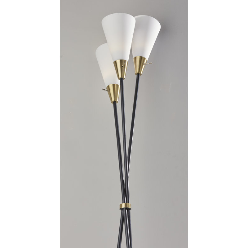 Dixon Mid-Century Modern Black Torchiere with Antique Brass Accents