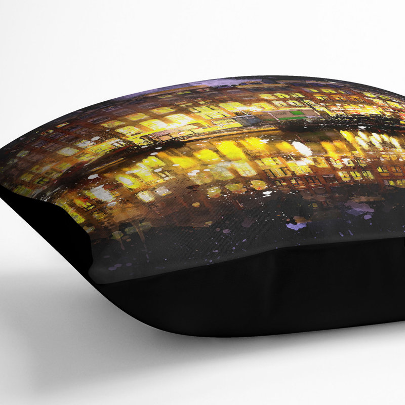 Amsterdam at Night Paint Splash Cushion with Filling, 55cm H x 55cm W x 20cm D, Black
