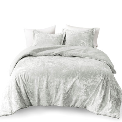 Grey Comforter For Twin/twin Xl With Crushed Velvet Back Bed In