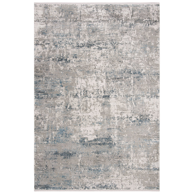 Tapis abstrait cuivré et viscose Cuccia 700 en bleu sarcelle / gris, Rectangle 8 pi x 10 pi