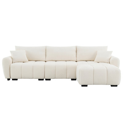 110" Modular Sectional Sofa, L Shape With Extra-Large Seat, Pull-Line Design, Movable Ottoman, High Density Foam, Free Combination, Sturdy Metal&Wood Frame, Boucle Fabric