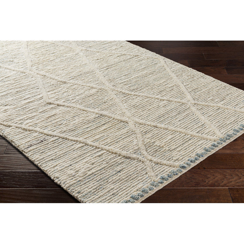 Tapis en laine tissé à plat à motif géométrique de couleur turquoise Anferney, Rectangle 2 pi x 3 pi