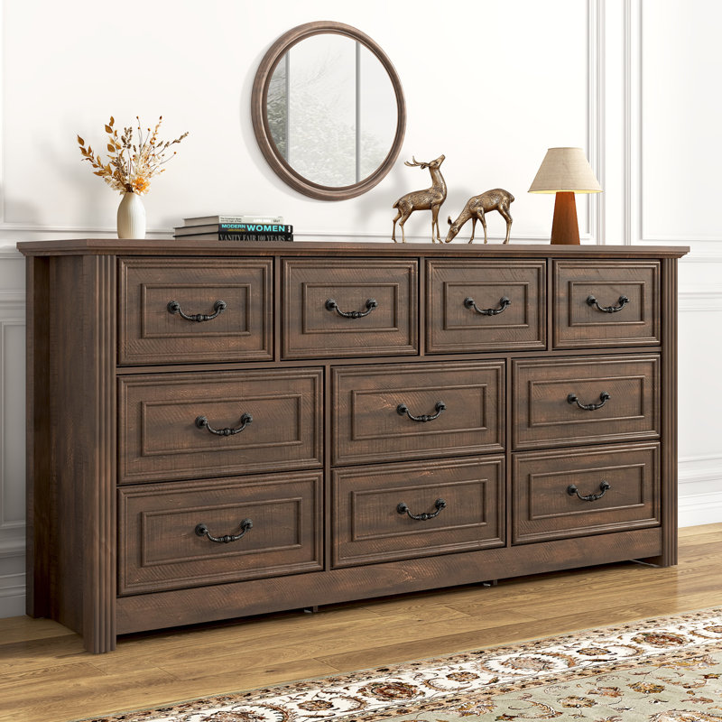 Dreonna Farmhouse 10 Drawers Dresser, 63''Rustic Chest Of Drawers For Living Room, Hallway, Bedroom