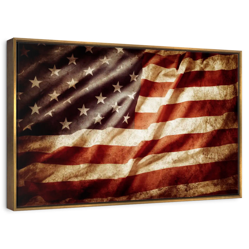 Drapeau américain texturé, 25 po x 17 po, Cadre flottant doré