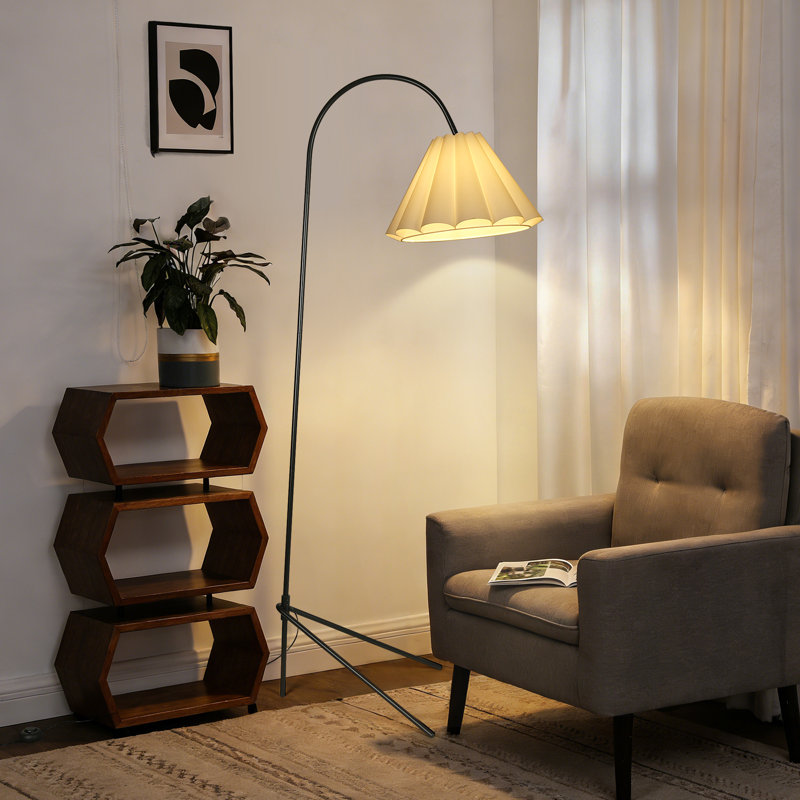 Lampe sur pied arquée en tissu 1 lumière noire 71,1 po avec interrupteur au pied, Noir