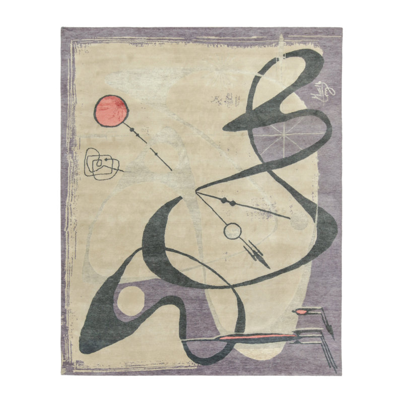 Hand Knotted Geometric Area Rug, Rectangle 5' x 7'