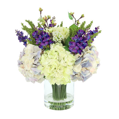 Floral Centerpiece with Hydrangeas, Lilacs and Heather