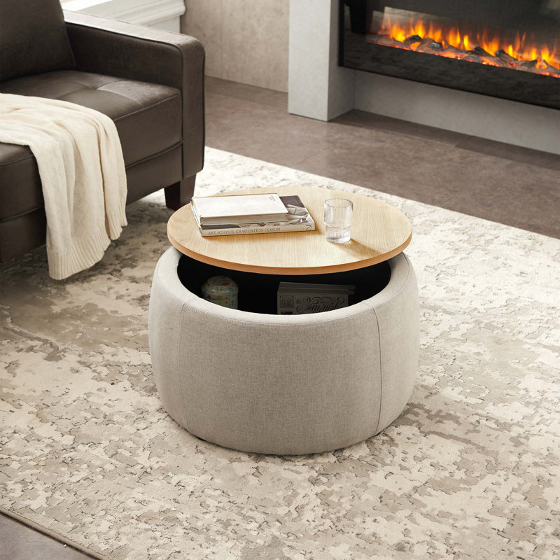 Repose-pieds rond avec rangement, Gris clair 