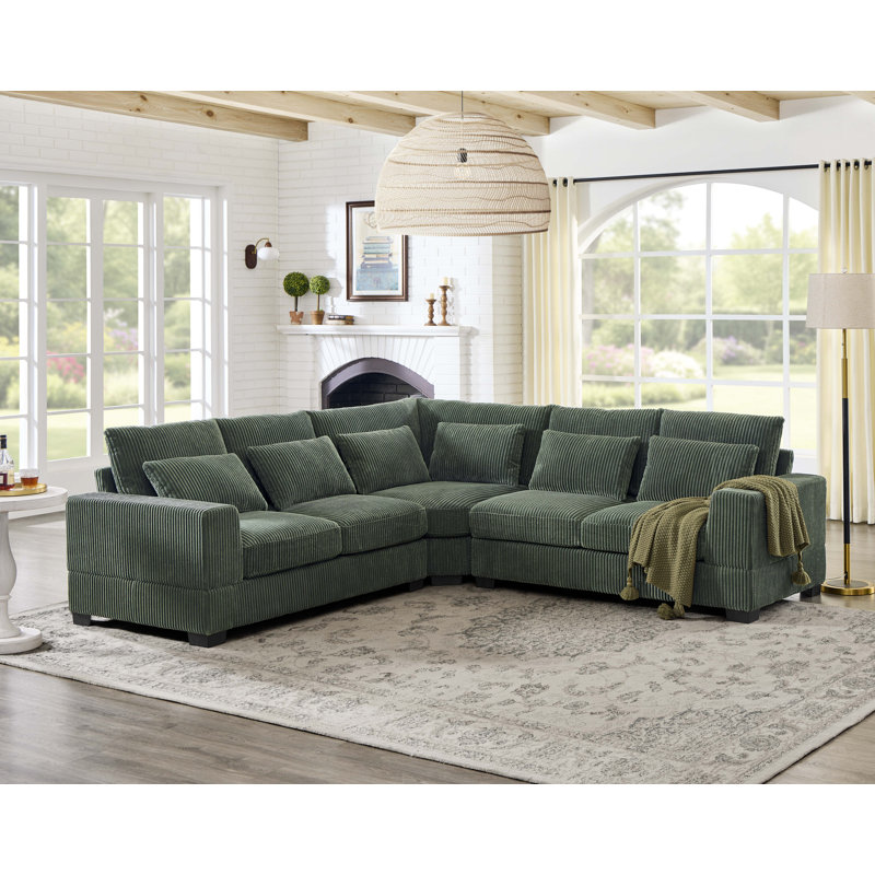 Laguna Modular Corduroy Sectional, Green Corduroy