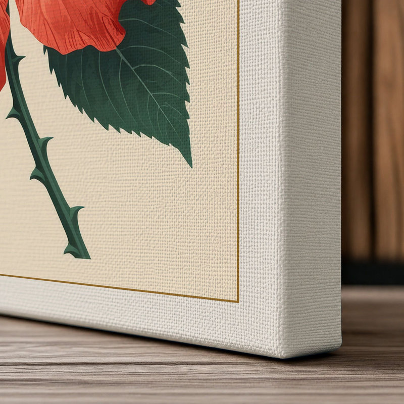 Coral Hibiscus Study Botanical - Wrapped Canvas, 24x16 - 61.0 x 40.6 cm, Cream Border