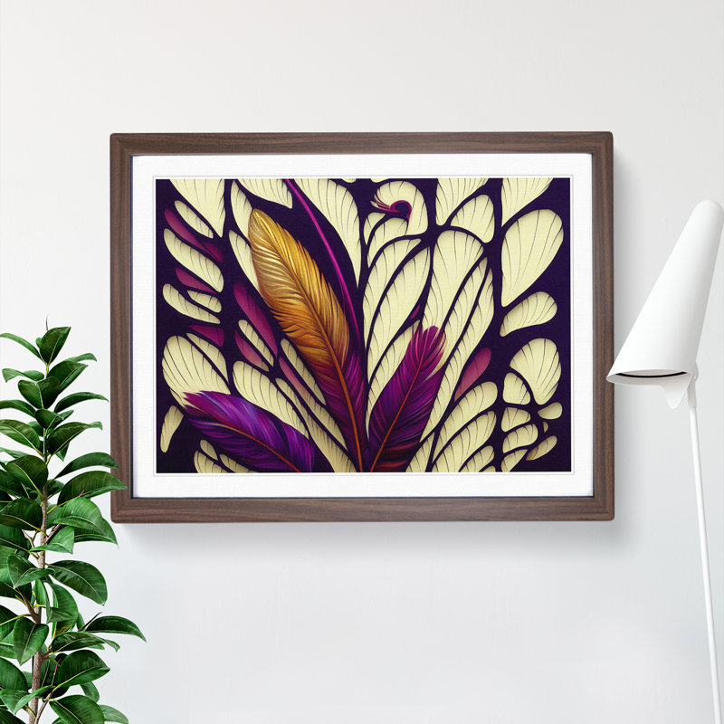 XH1022-8979X The Pleasing Bird Feathers Abstract 1 Piece Single Picture Frame Wall Art, 46cm H x 64cm W x 2cm D, Walnut