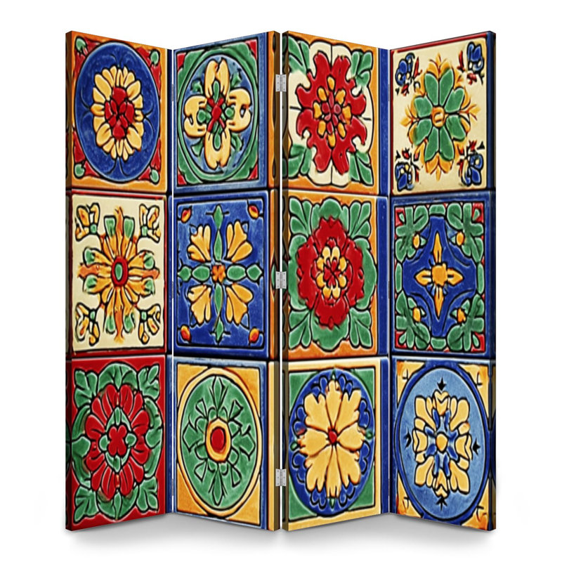 Paravent 4 panneaux à cloison pliable Royal mexicain Talavera