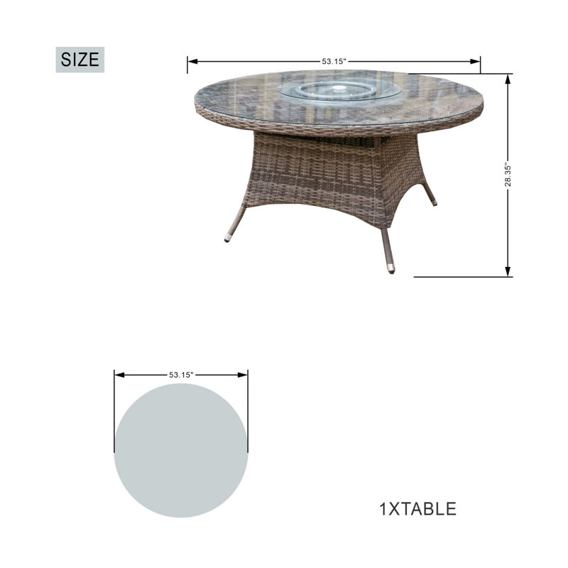 Ensemble repas rond extérieur avec coussins, 6, Beige/brun