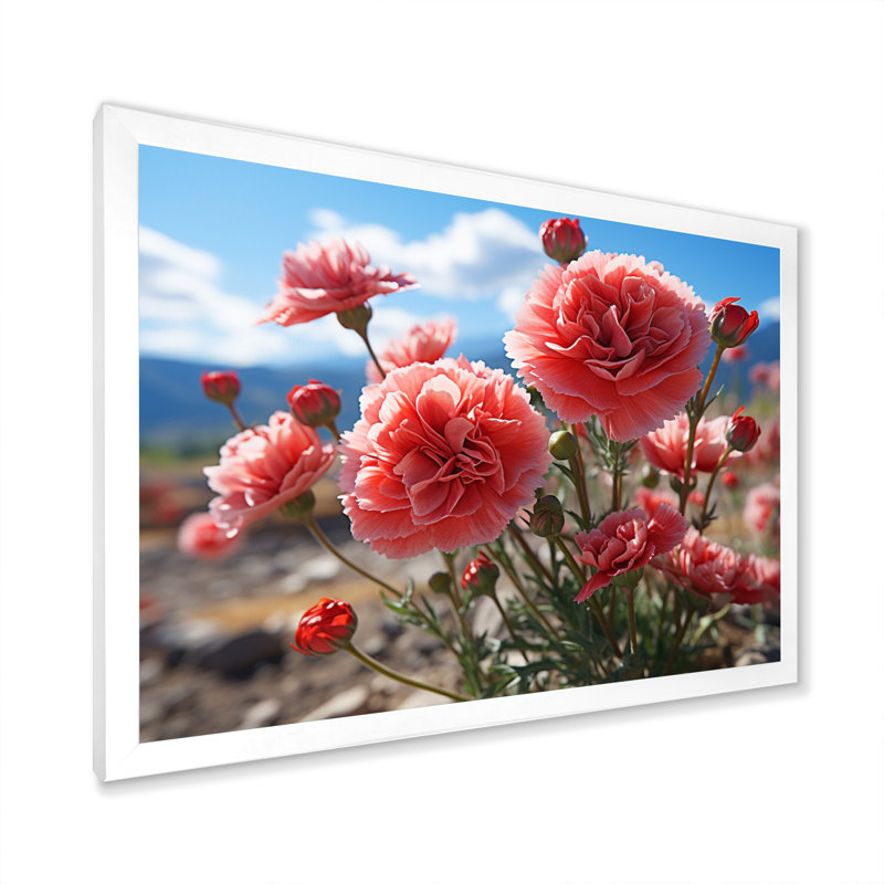Carnations Field Vibrant II, reproduction d'art sur toile, H 34 po x l 44 po x P 1,5 po, Cadre flottant blanc