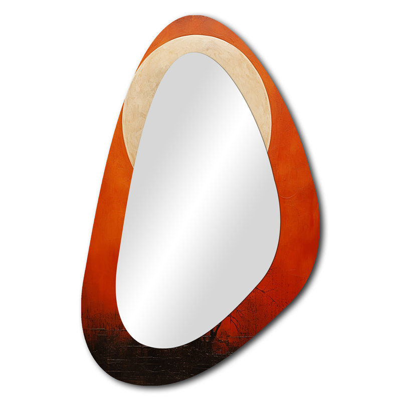 Décoration murale Riebe Persimmon Presence Moon II - lune de forme irrégulière, grand miroir asymétrique rouge, impression sur métal